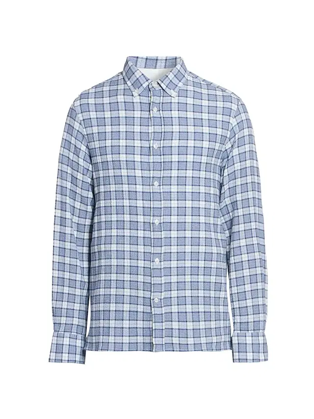 Men's Arsene Waffled Cotton Check Shirt - White Blue Navy