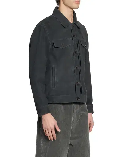 OFFICINE GÉNÉRALE Men's Liam Suede Jacket - Faded Black - Size XXL | Thumbnail 4