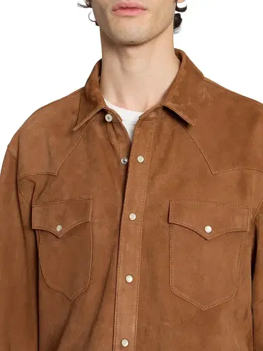 Officine Générale Men's Marshall Suede Shirt Jacket - Deer | Thumbnail 6