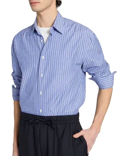 OFFICINE GÉNÉRALE Men's Gad Striped Cotton Poplin Shirt - Blue Navy White - Size XXL | Thumbnail 6 OFFICINE GÉNÉRALE Men's Gad Striped Cotton Poplin Shirt - Blue Navy White - Size XXL | Thumbnail 6