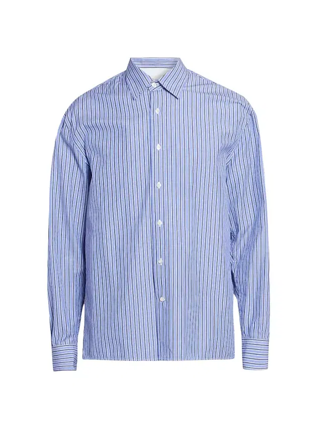 Men's Gad Striped Cotton Poplin Shirt - Blue Navy White