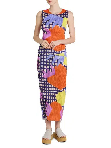 Pleats Please Issey Miyake Women's Market Printed Pleated Top - Tomato - Size Large | Thumbnail 2