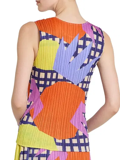 Pleats Please Issey Miyake Women's Market Printed Pleated Top - Tomato - Size Large | Thumbnail 5