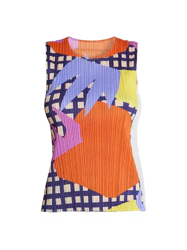 Pleats Please Issey Miyake Women's Market Printed Pleated Top - Tomato - Size Large | Thumbnail 1