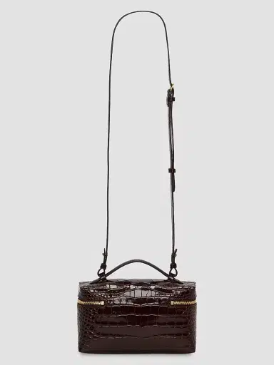 Victoria Beckham Women's Dorian Croc-Embossed Leather Vanity Bag - Dark Brown | Thumbnail 2