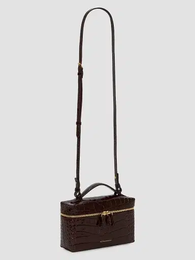 Victoria Beckham Women's Dorian Croc-Embossed Leather Vanity Bag - Dark Brown | Thumbnail 3