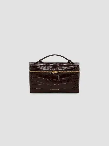 Victoria Beckham Women's Dorian Croc-Embossed Leather Vanity Bag - Dark Brown | Thumbnail 5