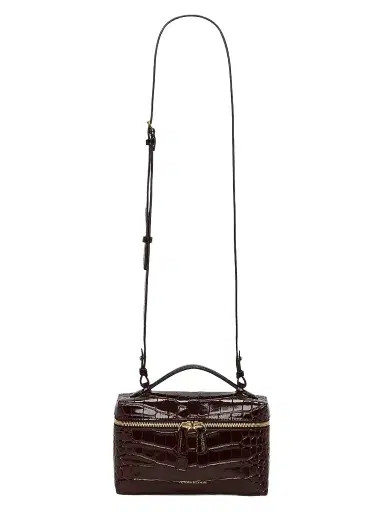 Victoria Beckham Women's Dorian Croc-Embossed Leather Vanity Bag - Dark Brown | Thumbnail 1