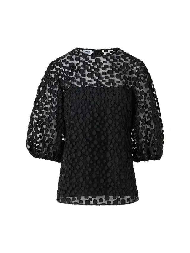 Women's Polka Dot Cotton-Blend Top - Black