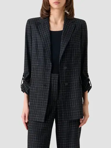 Akris punto Women's Broken Check Twill Boyfriend Jacket - Black Cream - Size 16 | Thumbnail 4