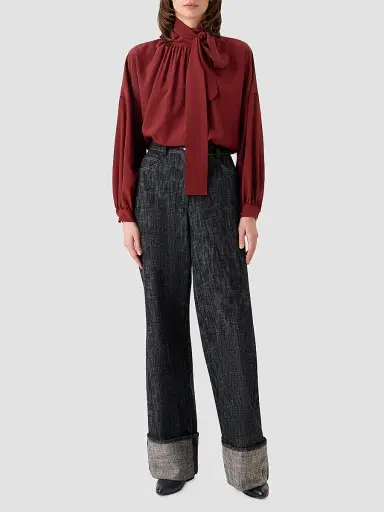 Akris punto Women's Silk Crepe de Chine Bow Blouse - Pomegranate - Size 18 | Thumbnail 2