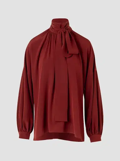 Akris punto Women's Silk Crepe de Chine Bow Blouse - Pomegranate - Size 18 | Thumbnail 3
