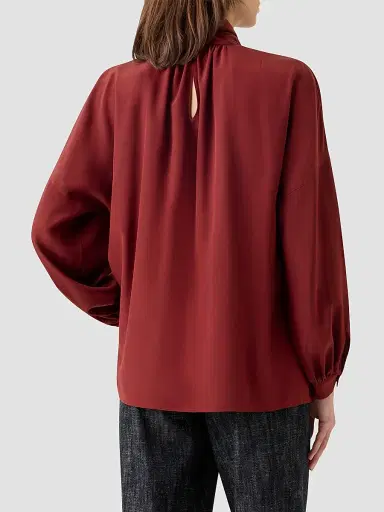 Akris punto Women's Silk Crepe de Chine Bow Blouse - Pomegranate - Size 18 | Thumbnail 4