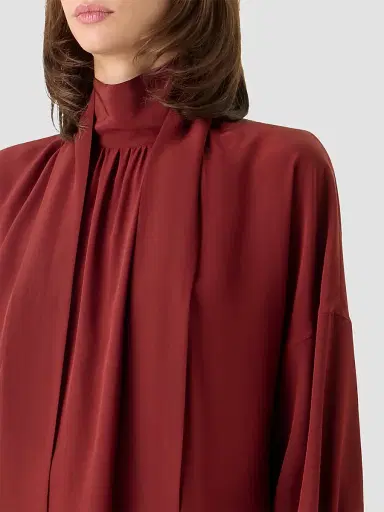 Akris punto Women's Silk Crepe de Chine Bow Blouse - Pomegranate - Size 18 | Thumbnail 6