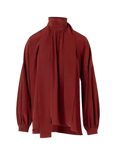 Akris punto Women's Silk Crepe de Chine Bow Blouse - Pomegranate - Size 18 | Thumbnail 1