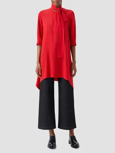 Akris punto Women's High-Low Silk Crepe Tunic Blouse - Red - Size 16 | Thumbnail 2