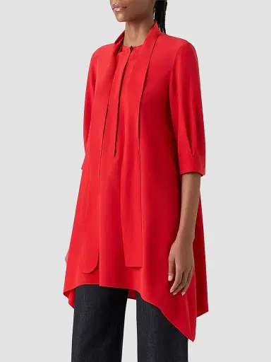 Akris punto Women's High-Low Silk Crepe Tunic Blouse - Red - Size 16 | Thumbnail 7