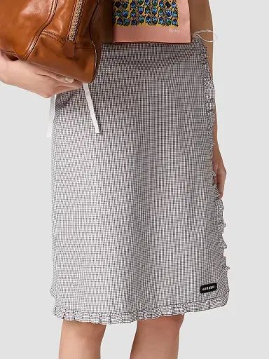 Miu Miu Women's Ruched Check Skirt - White | Thumbnail 3