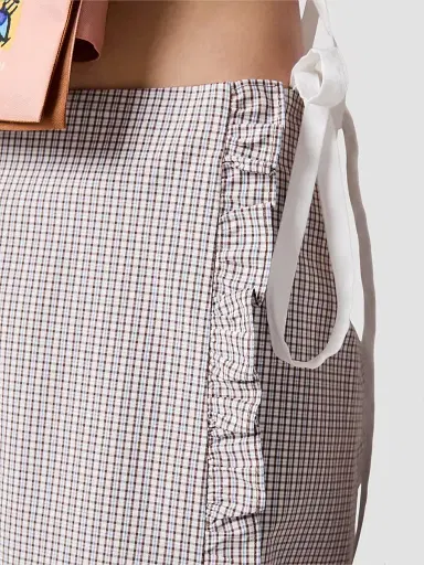 Miu Miu Women's Ruched Check Skirt - White | Thumbnail 5