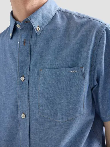 Prada Men's Short-Sleeved Chambray Shirt | Thumbnail 5 Prada Men's Short-Sleeved Chambray Shirt | Thumbnail 5