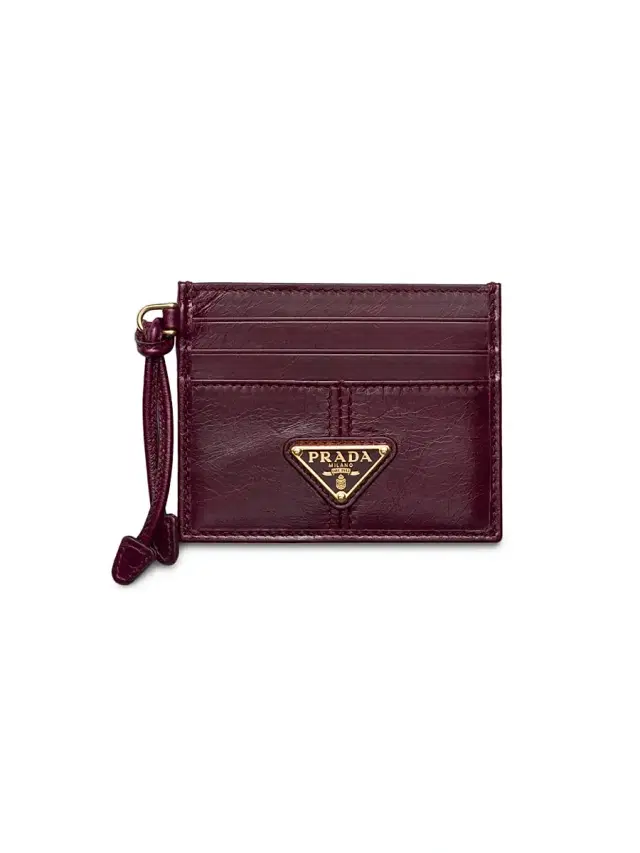 Prada Women's Leather Card Holder - Dark Red