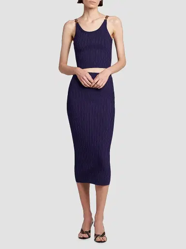 Versace Women's La Vacanza Mesh Rib-Knit Midi-Skirt - Purple - Size 12 | Thumbnail 2 Versace Women's La Vacanza Mesh Rib-Knit Midi-Skirt - Purple - Size 12 | Thumbnail 2