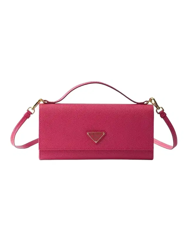 Prada Women's Saffiano Leather Wallet with Shoulder Strap - Pink