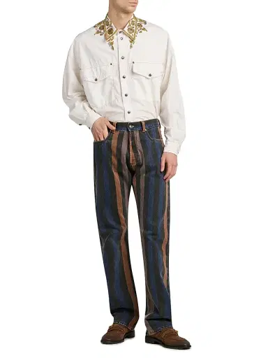 Versace Men's Striped Cotton Straight-Leg Jeans - Size 38 | Thumbnail 2