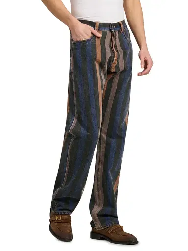 Versace Men's Striped Cotton Straight-Leg Jeans - Size 38 | Thumbnail 4