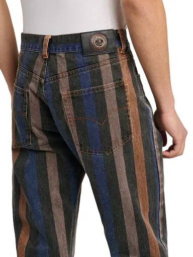 Versace Men's Striped Cotton Straight-Leg Jeans - Size 38 | Thumbnail 6