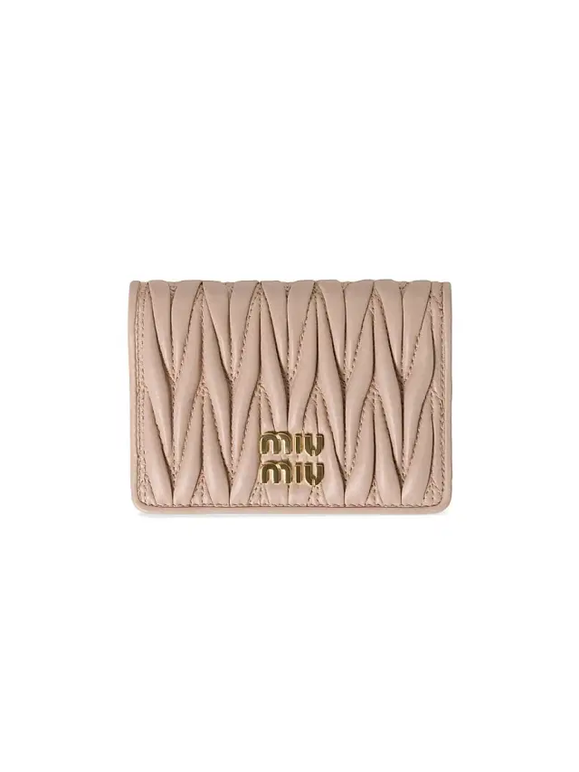 Women's Matelassé Nappa Leather Card Holder - Beige