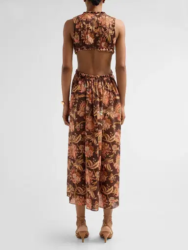 Zimmermann Women's Aster Floral Cut Out Midi Dress - Chocolate Jacobean - Size 10 | Thumbnail 3 Zimmermann Women's Aster Floral Cut Out Midi Dress - Chocolate Jacobean - Size 10 | Thumbnail 3