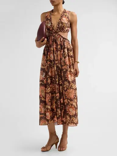 Zimmermann Women's Aster Floral Cut Out Midi Dress - Chocolate Jacobean - Size 10 | Thumbnail 4 Zimmermann Women's Aster Floral Cut Out Midi Dress - Chocolate Jacobean - Size 10 | Thumbnail 4