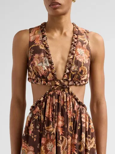 Zimmermann Women's Aster Floral Cut Out Midi Dress - Chocolate Jacobean - Size 10 | Thumbnail 5 Zimmermann Women's Aster Floral Cut Out Midi Dress - Chocolate Jacobean - Size 10 | Thumbnail 5
