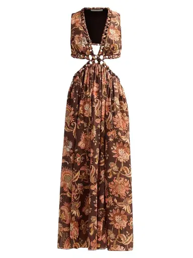 Zimmermann Women's Aster Floral Cut Out Midi Dress - Chocolate Jacobean - Size 10 | Thumbnail 1 Zimmermann Women's Aster Floral Cut Out Midi Dress - Chocolate Jacobean - Size 10 | Thumbnail 1