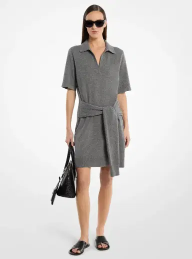 Michael Kors Collection Cashmere Tie-Front Polo Dress in | Thumbnail 3 Michael Kors Collection Cashmere Tie-Front Polo Dress in | Thumbnail 3