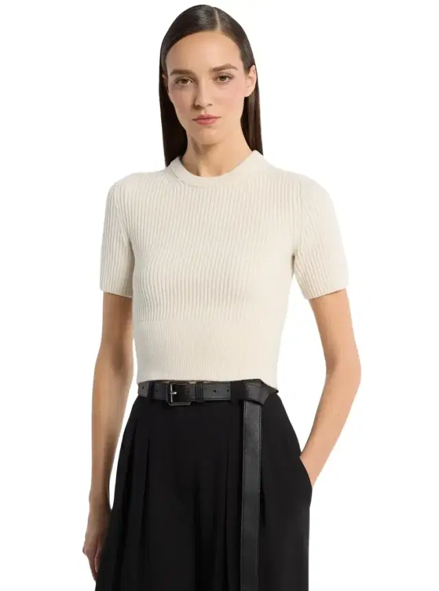 Michael Kors Collection Ribbed Cashmere Three-Quarter Sleeve Cropped Sweater