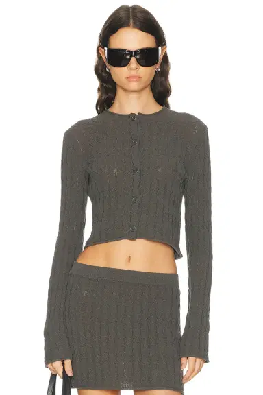 Helmut Lang Cable Crop Cardigan | Thumbnail 1 Helmut Lang Cable Crop Cardigan | Thumbnail 1