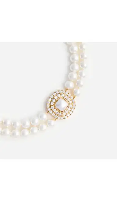 Self-Portrait Gold Crystal Pearl Choker | Thumbnail 2
