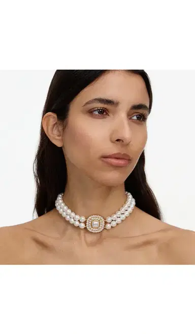 Self-Portrait Gold Crystal Pearl Choker | Thumbnail 3