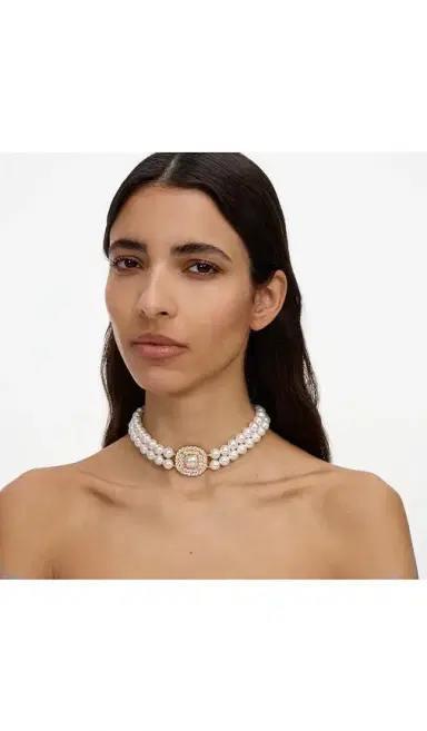 Self-Portrait Gold Crystal Pearl Choker | Thumbnail 4