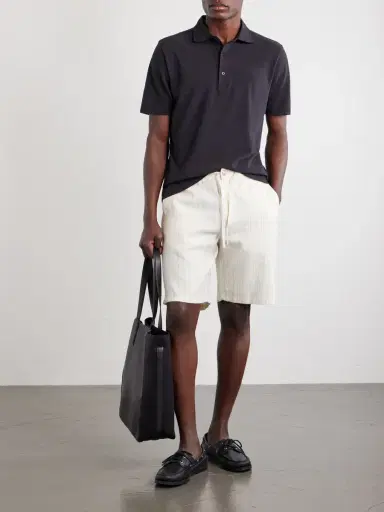 Frescobol Carioca Straight-Leg Striped Linen and Cotton-Blend Drawstring Shorts - Men | Thumbnail 2