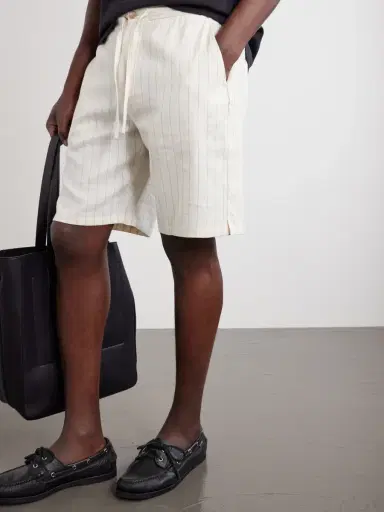 Frescobol Carioca Straight-Leg Striped Linen and Cotton-Blend Drawstring Shorts - Men | Thumbnail 5