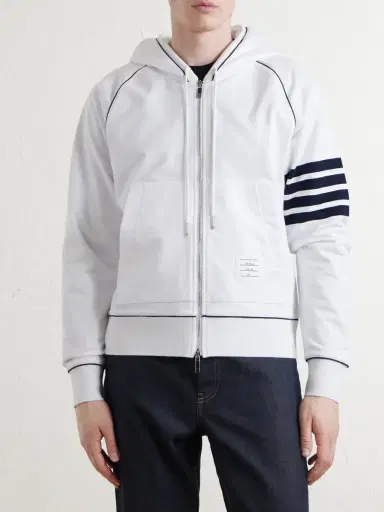 Thom Browne Striped Cotton-Jersey Zip-Up Hoodie - Men | Thumbnail 3