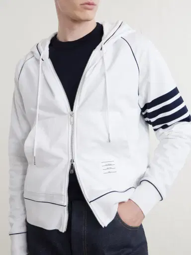 Thom Browne Striped Cotton-Jersey Zip-Up Hoodie - Men | Thumbnail 5