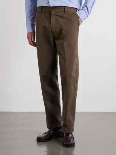 Drake's Straight-Leg Peached Cotton-Twill Trousers - Men | Thumbnail 3