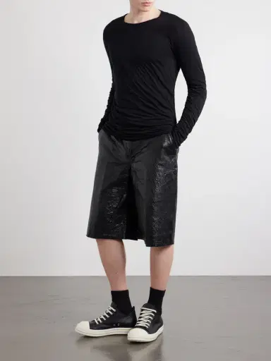 Rick Owens Straight-Leg Full-Grain Leather Shorts - Men | Thumbnail 2