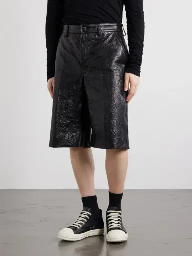 Rick Owens Straight-Leg Full-Grain Leather Shorts - Men | Thumbnail 3