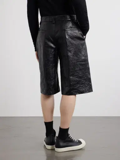 Rick Owens Straight-Leg Full-Grain Leather Shorts - Men | Thumbnail 4