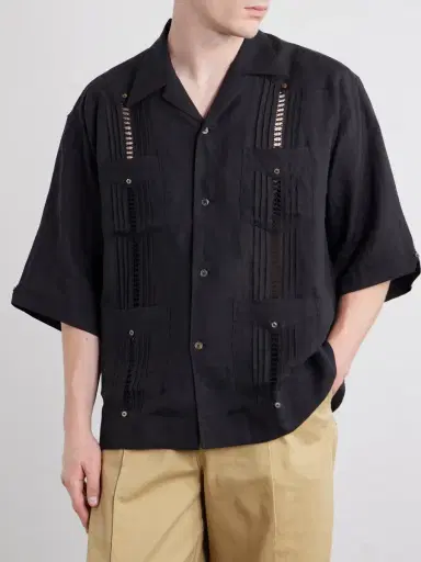 KAPITAL Camp-Collar Pleated Linen Shirt - Men | Thumbnail 3
